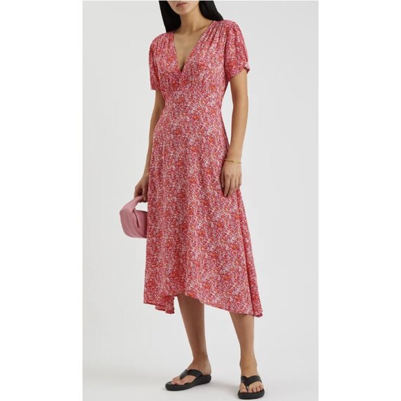FAITHFULL THE BRAND Raphaela Midi Dress in Almona Floral Print Pink - Size US 8 - Picture 1 of 13